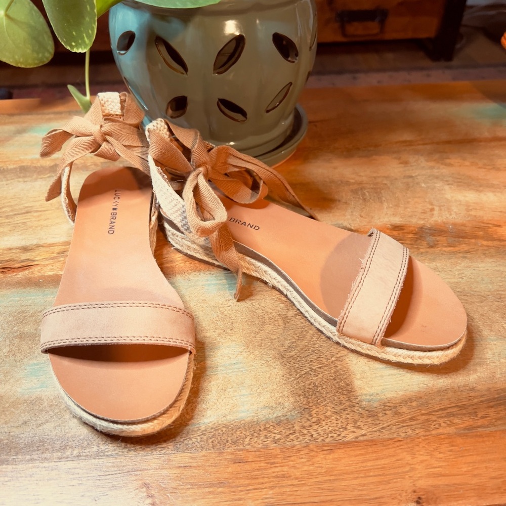 👠 Lucky Brand Leather Espadrille Sandals Ankle Tie Size 6